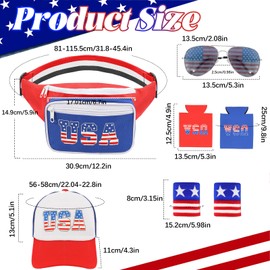 7Pcs Patriotic Fanny Pack Beverage Beer Belt Bag Set USA Wristband Drink Holder American Flag Hat Headband Sunglasses