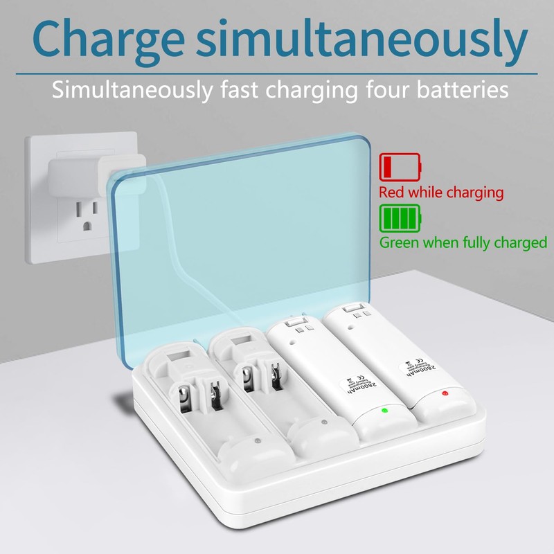 DTianSir Wii Remote Battery Charger,4 in 1 Charging Station with