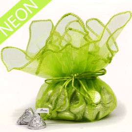 TS-ORGBAG-NEONLIME 30 Designer Organza Fabric Gift Bags Pouches Party Favor Gifts Packaging Neon Lime Green-12 inches
