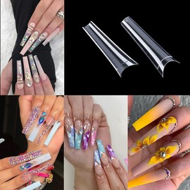 MEILINDS Long Fold Seamless XXL Max Nail French Nail Tips False Nails Half Cover Fake Press on Nails Artificial Fingernails 600PCS