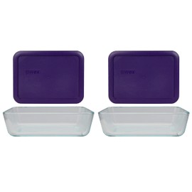 Pyrex 7210 Glass Dishes & 7210-PC Plum Purple Lids (2-Pack) - Made in the USA