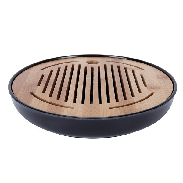 Bamboo Tea Tray, Portable Round Dry Tea Tray, Multifunctional Tea Set for the Meeting of the Afternoon Tea Family (10 inches)