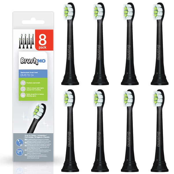 Brushmo Compact Replacement Toothbrush Heads Compatible with Sonicare HX6072, Black 8 Pack