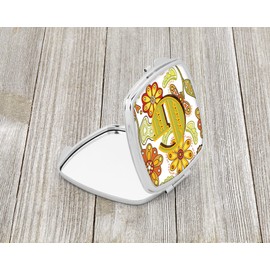 Caroline's Treasures Letter G Floral Mustard and Green Compact Travel Mirrors, Multicolor