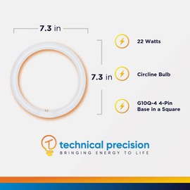 Technical Precision Replacement for T5 22W Circular Bulb Rialto 7081-RP Light Bulb G10Q-4 4 Pin Base FCL T5 Type 22 Watts Replacement Bulb for Lighted Mirror - 1 Pack