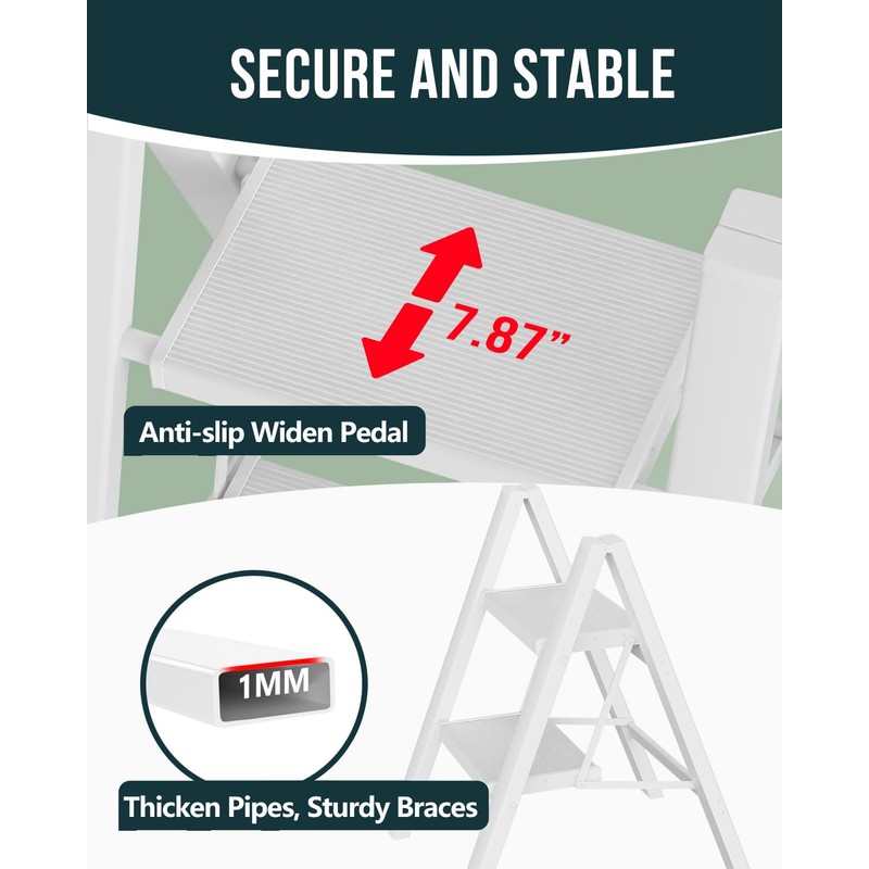 WOA WOA Step Ladder, Widen Pedals Foldable Step Stool, Lightweight