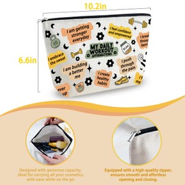 Yoxiumi Gym Makeup Bag Workout Gift for Women Sister Birthday Gifts for Fitness Lovers Gym Lover Daily Affirmations Encouragement Cosmetic Bag Cool Gym Accessories for Athletic Coach Female