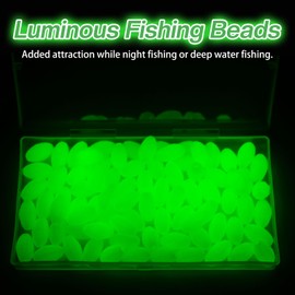 JSHANMEI Glow Fishing Beads Hard Plastic Luminous Beads Green Oval Bait Egg Fish Beads Fishing Line Ball Stopper Tool Jigs Rig Saltwater Fishing Lure Tackles 80pcs