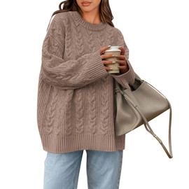 Okiwam Women's Oversized Sweaters Crewneck Cable Knit Pullover Casual Loose Fall Outfits Fashion Clothes 2025-XL Oatmeal