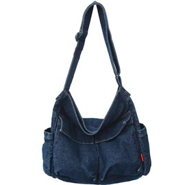 Bandolera de lona grande con múltiples bolsillos, bolso bandolera informal para mujeres y hombres, Azul oscuro