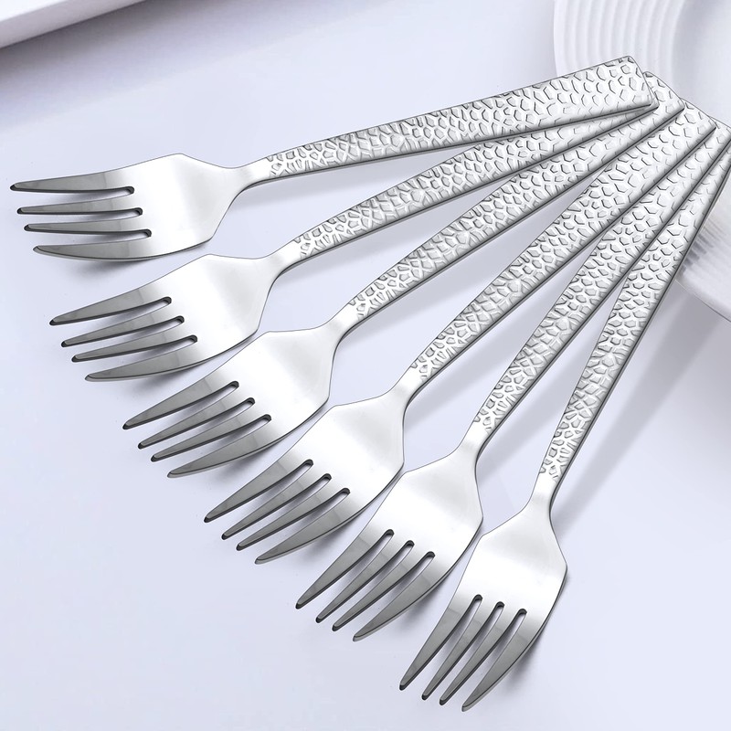 HaWare Hammered 12 Pieces Dinner Forks Set, Stainless Steel 7.9