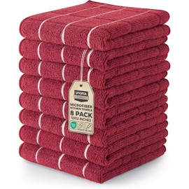 Utopia Towels 8 Pack Kitchen Towels Set, 12x12 Inches, Highly Absorbent and Super Soft Microfiber Towels, Ideal for Cleaning Dishes, Pans, Red