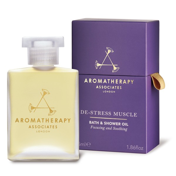 Aromatherapy Associates De-Stress Muscle Bath and Shower Oil. Luxurious Bath Oils to Soothe, Comfort and Ease The Body. Made with Rosemary, Ginger and Black Pepper Essential Oils (1.86 fl oz)