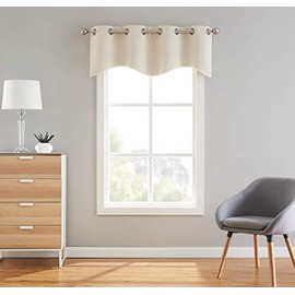 Nicole - 1 Scalloped Valance Curtain Panel - Premium Grommet Blackout Drape - 54 inch Wide x 18 Inches Long - Solid Thermal Insulated Draperies (1 Scalloped Valance 54x18, Ivory)