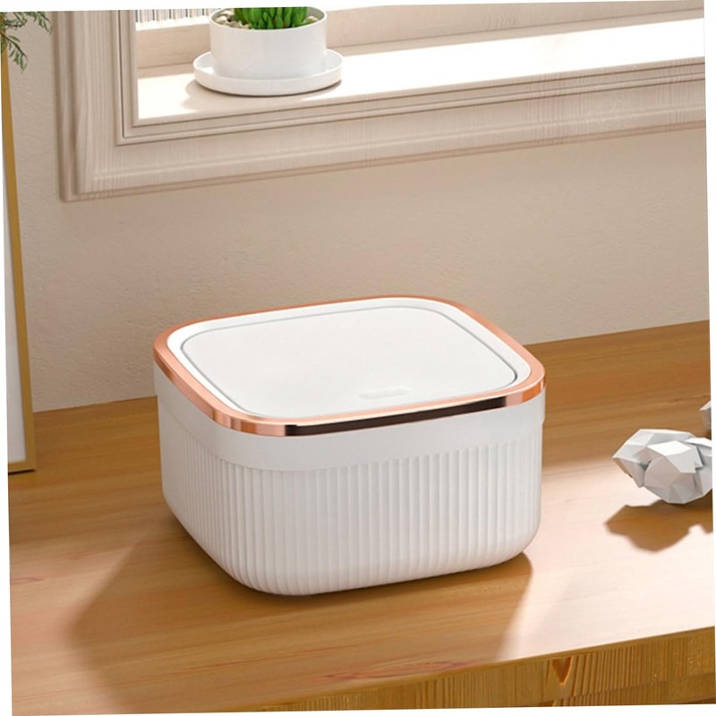 LABRIMP Desktop Trash Can with Pressing Lid Compact Office Waste