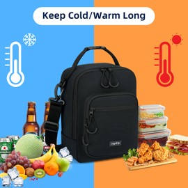 HanTrip Insulated Lunch Bag with Adjustable Shoulder Strap, Lunch Box for Women Men, Reusable Portable Lunchbox for Office Work Picnic (Black)