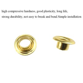 Hahiyo Grommets Eyelets 6mm Inside Diameter Carbon Steel Strong Shiny for Canvas Clothes Leather DIY Fabric Belt Purse Bag Shoe Tent Curtain Paper Projects Decoration Gold 80Pcs