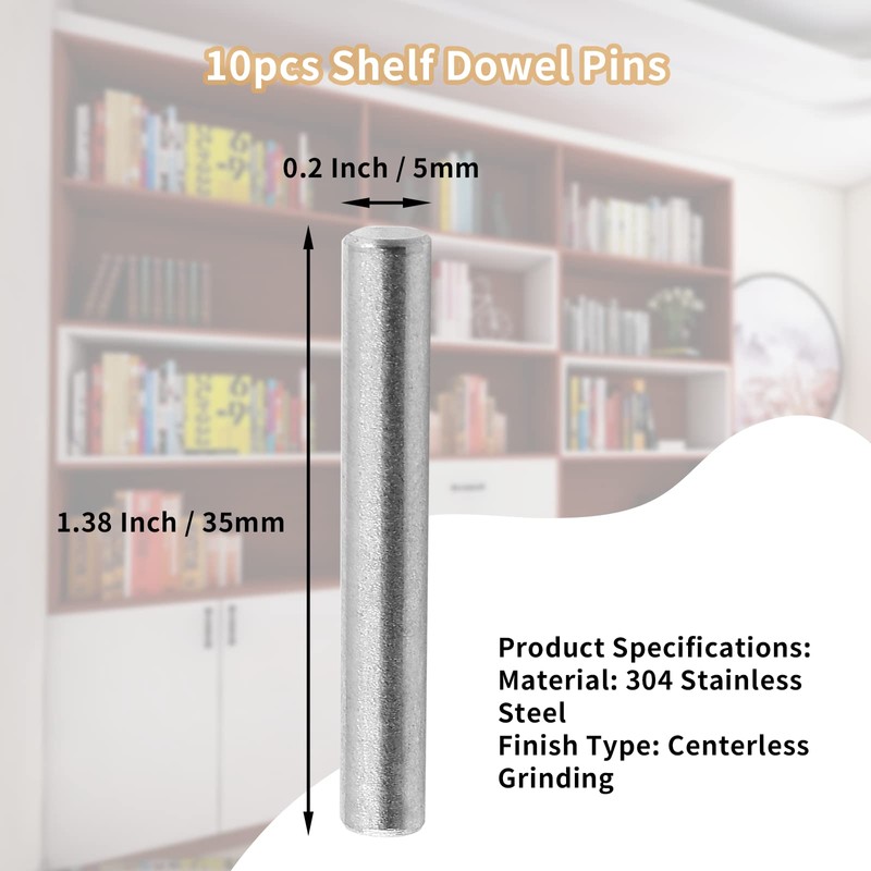 Qjaiune 10pcs Shelf Dowel Pins 5x35mm Stainless Steel Pegs, Bunk