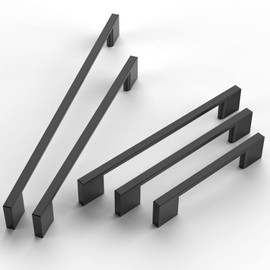 FURNIWARE Pack of 5 Furniture Handles, Cupboard Handles, Kitchen Handles, Black Drawer Handles, 192 mm Hole Spacing, Matt Black, Brushed Stainless Steel