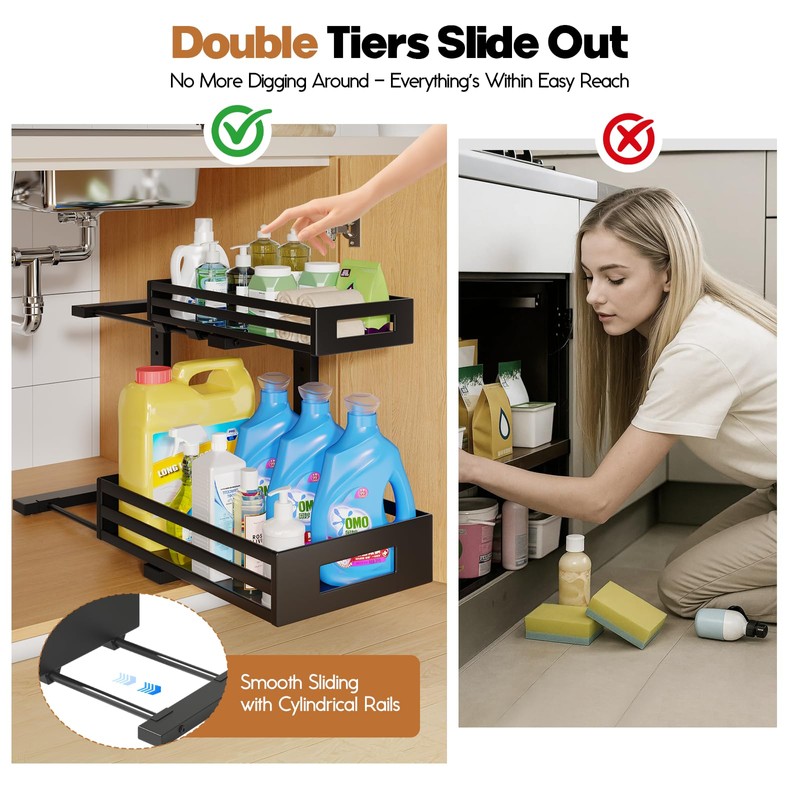 2-Pack Under Sink Organizers and Storage,2-Tier L Shape Pull Out