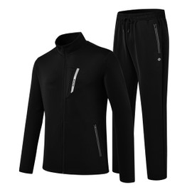 MoFiz Men's Tracksuits Full Set Gym Jogging Top & Bottoms Joggers Workout Fitness Running Sweat-Suits Sportswear Set Zip Pockets Black Tag US M