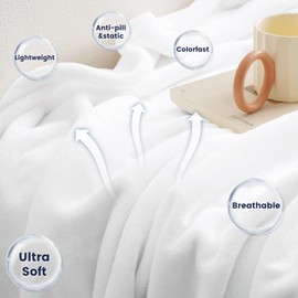 David's Home Soft Fleece Throw Blanket for Couch, 300GSM Warm Comfy for Fall Winter, Cozy Plush Lightweight Fuzzy Bed Blanket, Chirstmas Gift for Women, Aesthetic Room Decor, White, 50x60 inches