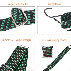 Yorkmills Bungee Cords with Hooks, 4 Pack 120cm Heavy Duty bungee straps with hooks, Adjustable Rubber Rope with Metal Buckle, Extra Strong Flat Elastic Straps for Luggage Roof Racks Moving Cargo