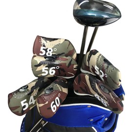 Double Sided Degree Window Golf Iron Cover Wedge Cover 48°, 52°, 54°, 56°, 58°, 60° Golf Headcover Wedge Cover Easy to Put on and Take Off 6 Pack (Camo)