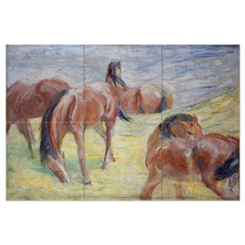 Tile Mural Grazing Horses Landscape by Franz Marc Kitchen Bathroom Shower Wall Backsplash Splashback 3x2 4" Marble, Matte