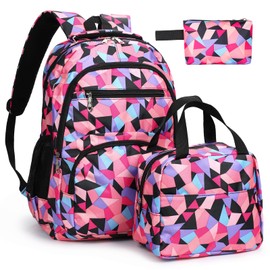 Pystuvo School Bags Set for Girls,Kids Backpack Girls Backpack for School,3Pcs Children's Backpacks Set with School Bag,Lunch Box and Pencil Case,School Backpack for Children Teenagers Students,Purple