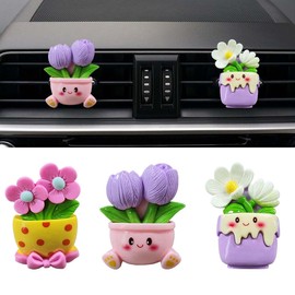 3PCS Cute Car Dashboard Air Vent Trim Clips, Potted Plant Car Air Freshener Vent Clip, Funny Car Vent Decoration Accessories, Car Diffuser Air Conditioning Outlet Clip for Women (Potted Plant B/C/E)