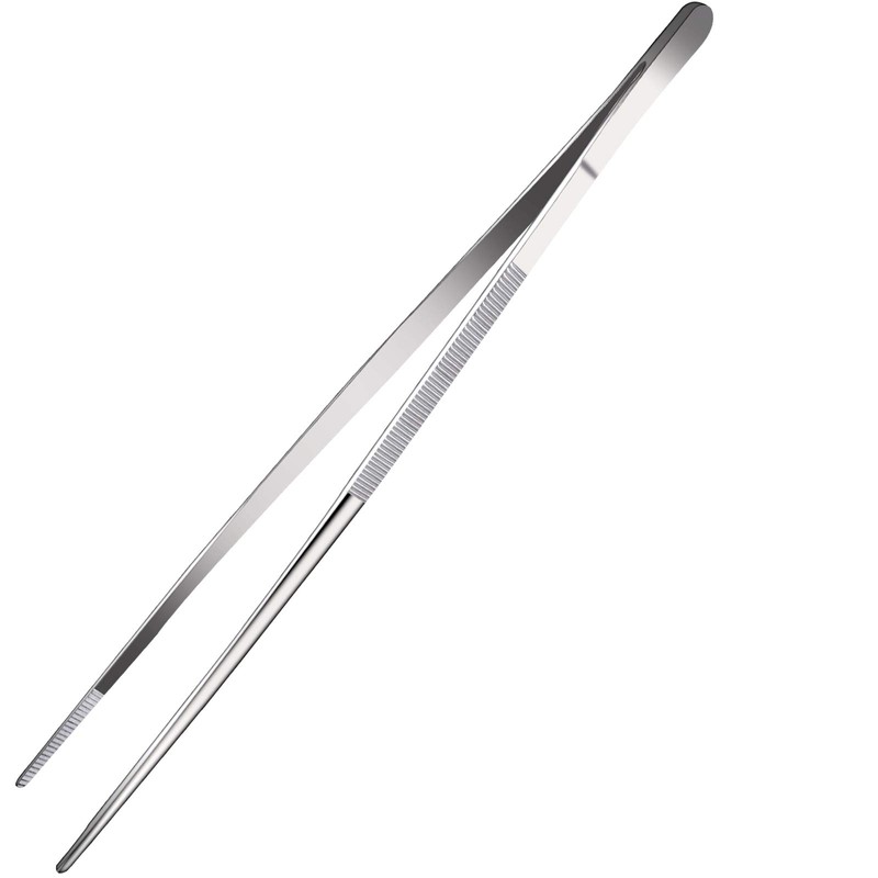 12-inch Stainless Steel Culinary Tweezers with Precision Serrated Tips -