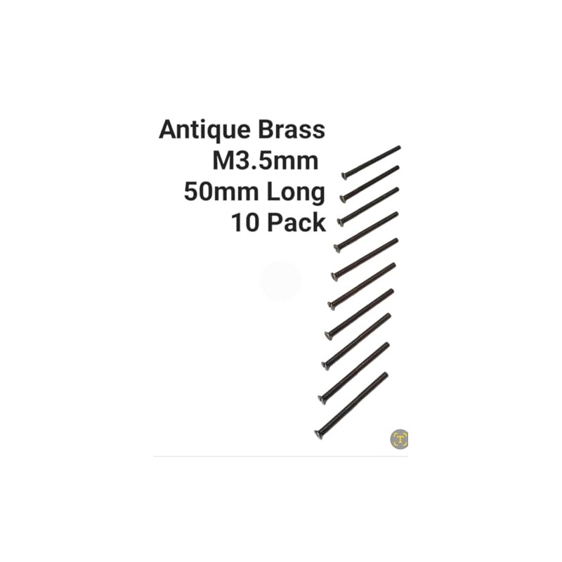 Antique Brass Flat Slotted Countersunk Head Screws, M3.5 x 50mm.