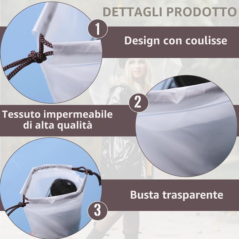 10 pezzi Borsa portaombrelli in plastica traslucida, Sacchetti per Ombrelli