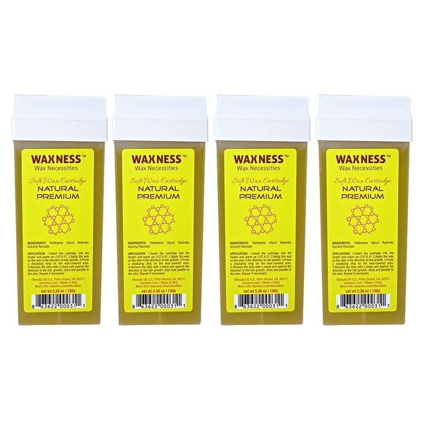 Wax Necessities Waxness Natural Polymer Premium Soft Wax Cartridge 3.38 Ounces Pack of 4
