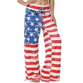 Crexomi Women's Pajama Pants American Flag Sleepwear Bottom Wide Leg Casual Pj Bottoms American Fag, L