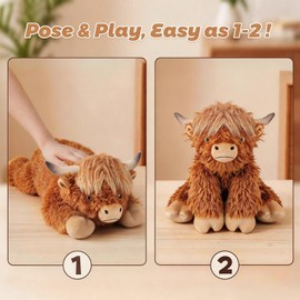 24" & 4.5lbs Highland Cow Stuffed Animal, Sitting & Laying Weighted Stuffed Animals, Cuddly & Soft Weighted Highland Cow Plush for Adults & Kids, Highland Cow Gifts for Christmas & Valentine’s Day