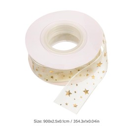 LOGOFUN Star Wired Sheer Ribbon Mesh Glitter Ribbon Gift Box Wrapping Ribbon Exquisite Packaging Ribbon for Birthday Holiday Party Supplies - Gold