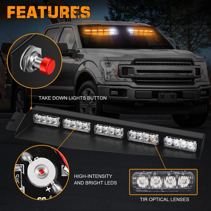 XRIDONSEN 34 inch Emergency Visor Lights Bar 40 LED Amber