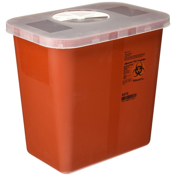 Kendall COVIDIEN Multi-Purpose Sharps Container with Rotor Lid, Red
