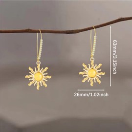 WIKMAB Bohemian Sparkly Crystal 14K Gold Sun Flower Dangle Drop Earrings Simplicity Alloy Earrings For Women (Yellow)