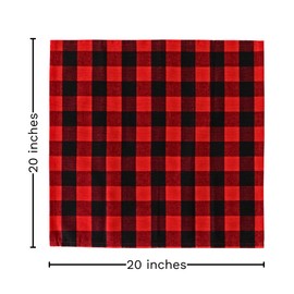 Holiday Season Cloth Dinner Napkins - 100% Cotton, 12-Pack, Reusable, and Washable Red Dinner Napkins - 20"x20" Red and Black Buffalo Plaid Dinner Napkins - Checkered Napkins (12 Pack)