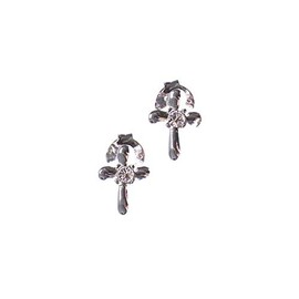 Small Petal Crosses With Jewel-Tone Centers Sterling Silver Stud Post Earrings