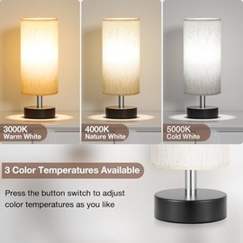Kakanuo Kakanuo Nachttischlampe Klein, Tischlampe mit Kabelschalter, 3 Farbtemperaturen, Wei?er Lampenschirm Silberner Sockel, Kleine Lampe fr Nachttisch Wohnzimmer Schlafzimmer Bro Kinderzimmer