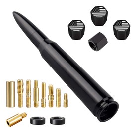 Car Truck Bullet Antenna with Valve Stem Caps, Universal Antenna Mast for GM Chevy Silverado 1500 2500 3500 HD Avalanche Ford F150 F250 F350 Heavy Duty Pickup Jeep Accessories (Black)-Car Wash Safe