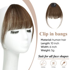 JAMBALAYA Wispy Bangs Hair Clip Human Hair Medium Brown Bangs Hair Clip Fake Clip On Bangs For Women Faux Clip In Bangs Human Hair Bangs Fringe With Temples Hairpieces
