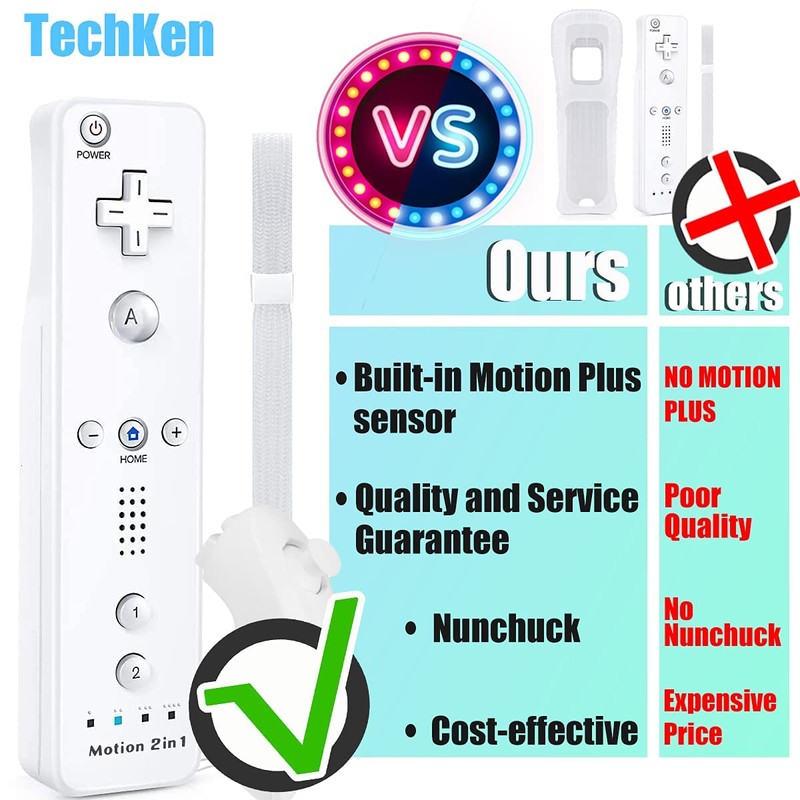 TechKen Set of 2 Controller for Wii Remote Plus Controller