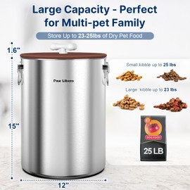 Paw Libero 25 Lbs Stainless Steel Dog Food Storage Container with Airtight Lid & Ceramic Bone Handle, Large Metal Dog Food Bin for Dogs & Cats, Keep Fresh, Easy to Clean