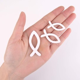 FEPITO Pack of 180 Wooden Fish Decoration Fish White Christening Decoration Scatter Decoration Christening Decoration Table Decoration for Boys Girls Christening Confirmation Communion Decoration