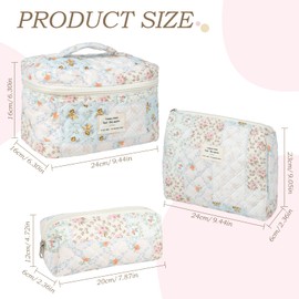 Wellehomi Floral Makeup Bag, Travel Makeup Bags Quilted Large Make Up Bag Cosmetic Bag Cotton Travel Skincare Bag for Women Girls (Yellow Floral)